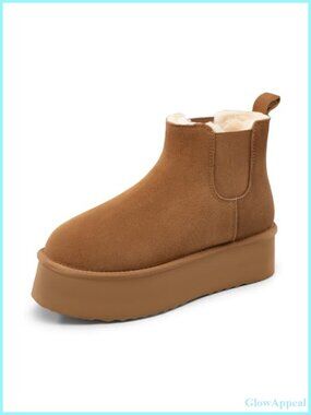 Suede Platform Chelsea Ankle Boots Faux Fur Lined Winter Snow Boots